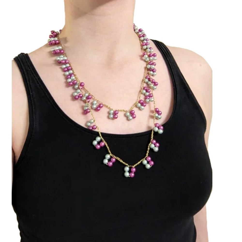 Vintage Pink and Blue Beaded 2 Foot Long Necklace